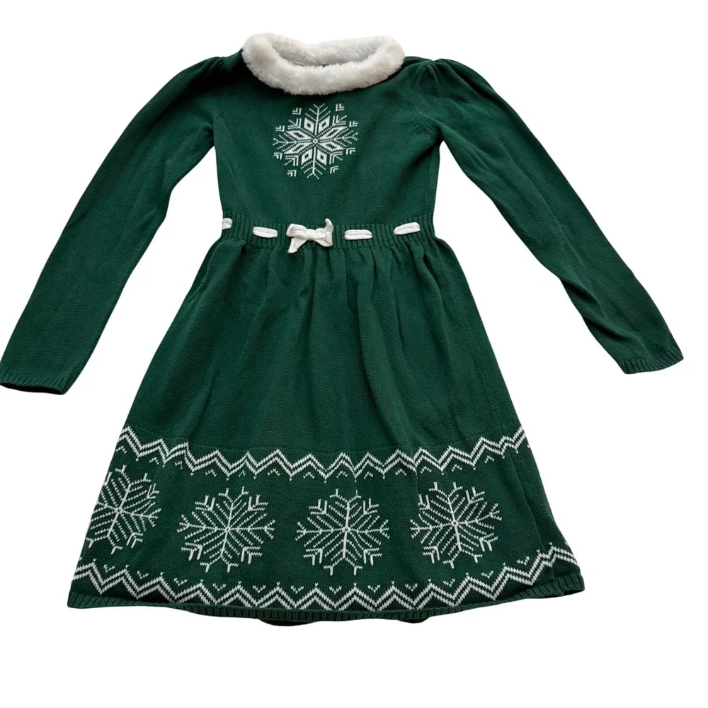 Gymboree Girls Green Snowflake Fair Isle Knit Sweater Dress Size‎ 8
